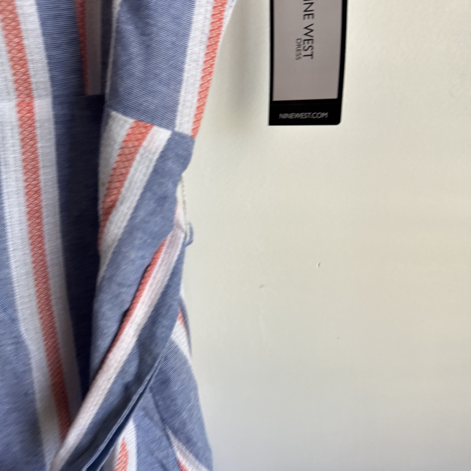 Nine West Blue Orange White Stripe Denim Print Sunkiss Sundress Women’s Size 8
