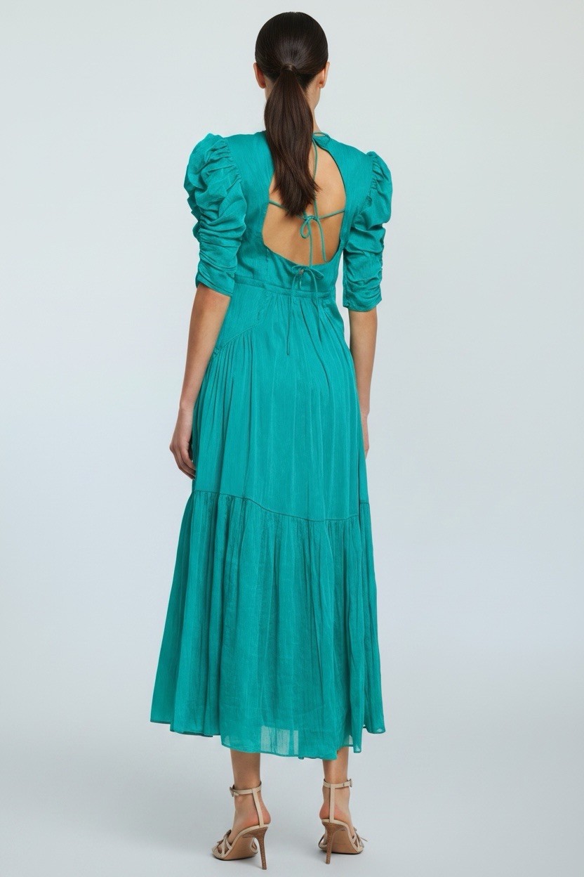 Isabel Marant Bealisa Green Silk Blend Ruched MIDI Backless Dress Sz 40/US 8 NEW