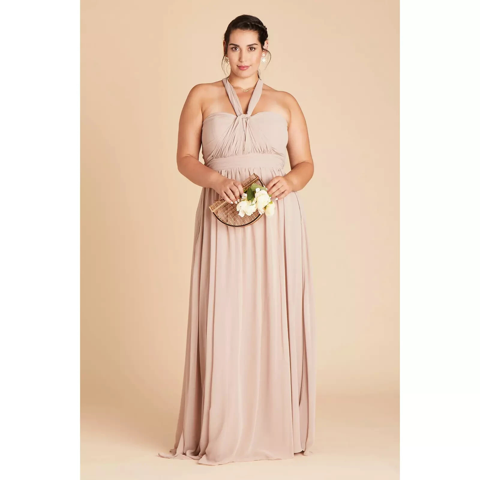 Birdy Grey Size Large Multi Style Strapless Tie Waist Gown Dusty Pink Blush