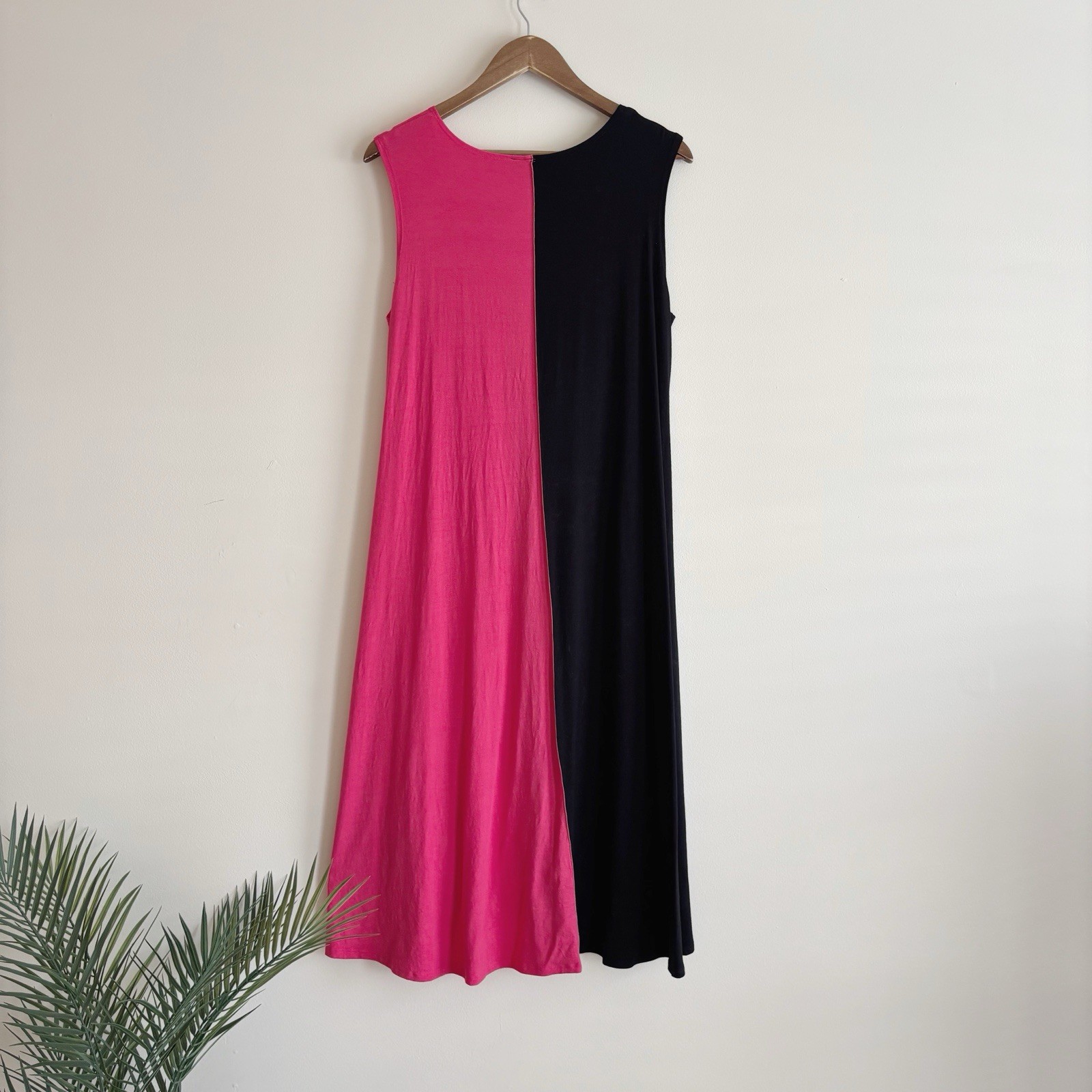 Lisa Bayne Colorblock Asymmetrical Sleeveless Midi Dress Large Summer Lagenlook