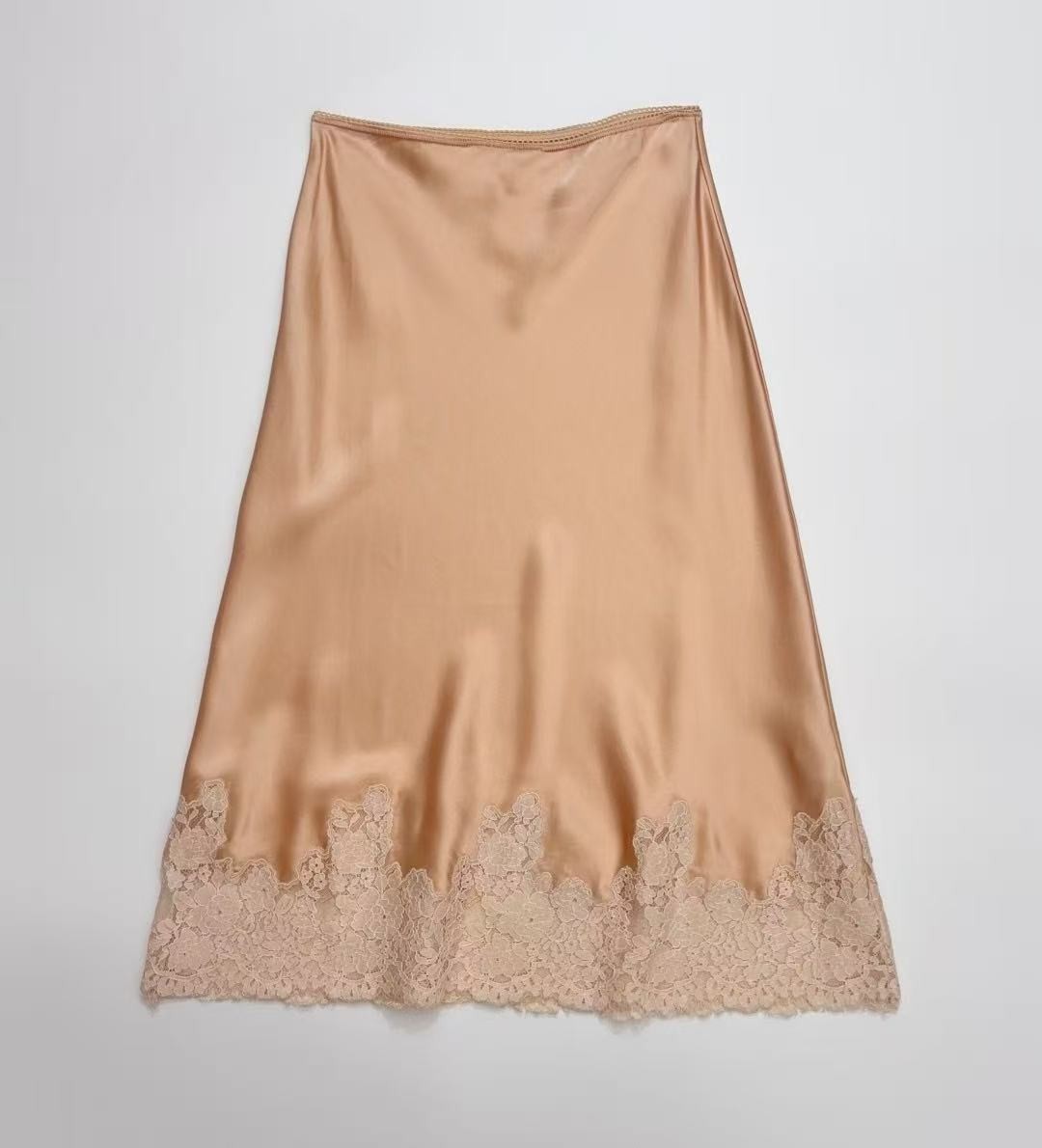 DOEN Solid-color Silk Half-Dress with Lace Edging and High Waist Long Dress