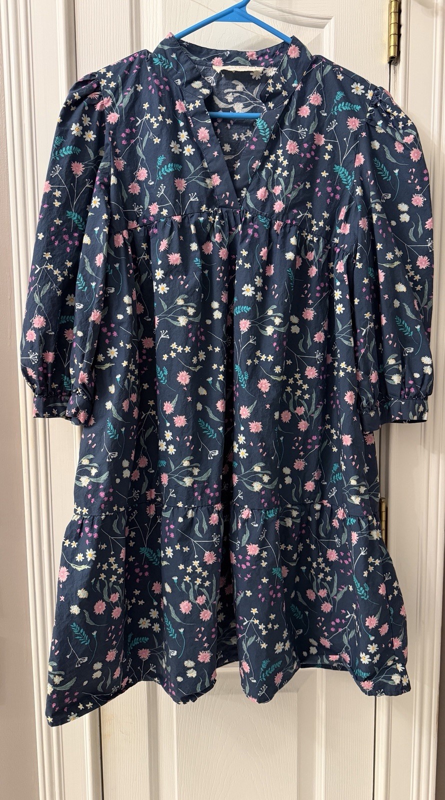 Beverly Drive Women’s Floral 3/4 Length Sleeve Dress Size Small V Neck