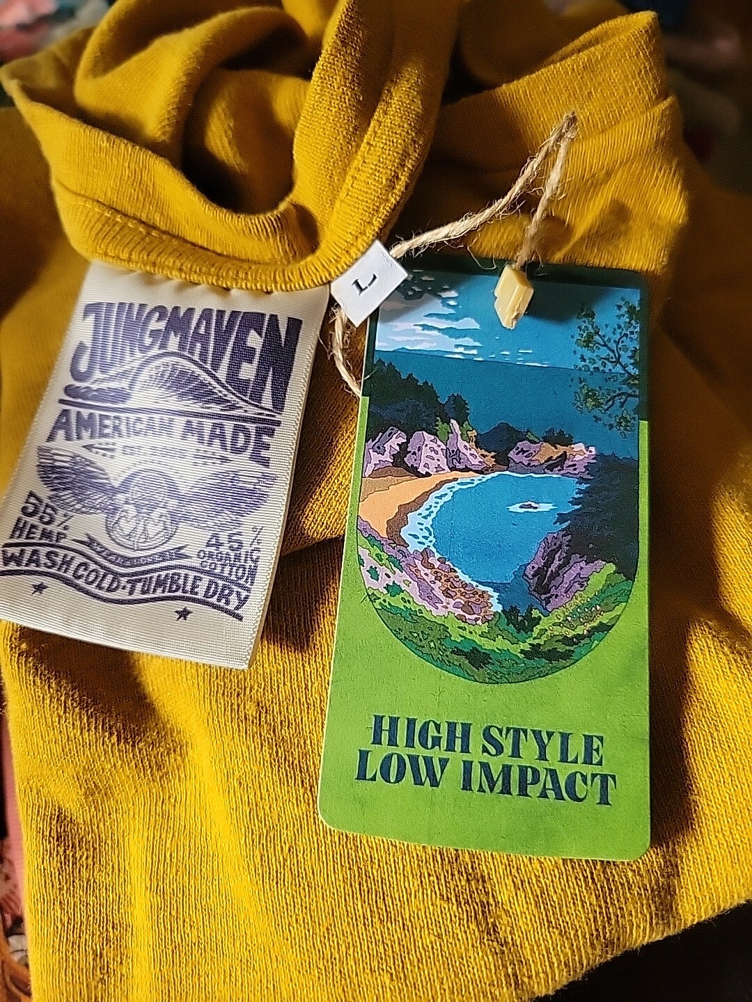 NWT Jungmaven Rae Line A-line Mustard L Midi Tee Shirt Dress Hemp Org Cotton