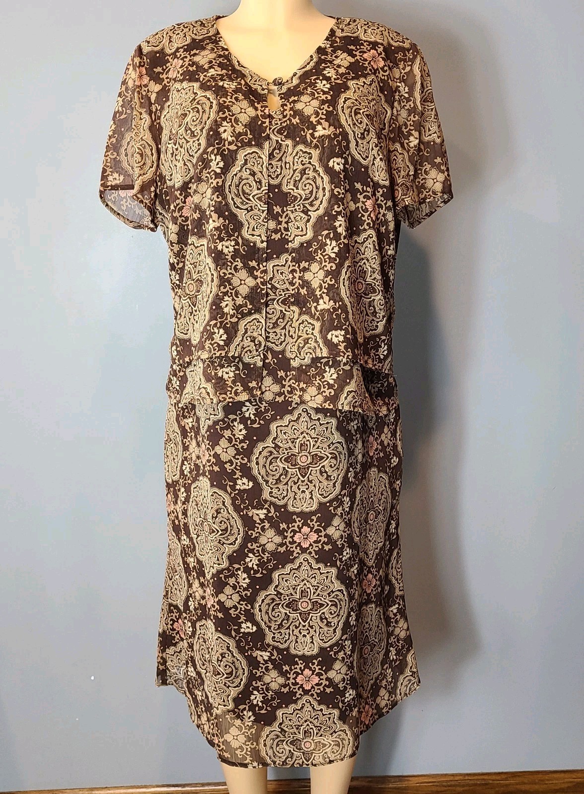 Vtg 90s Midi Dress Set Sz 14 Fairy Grunge Cottage Y2K 2Pc Cardi Church Wedding