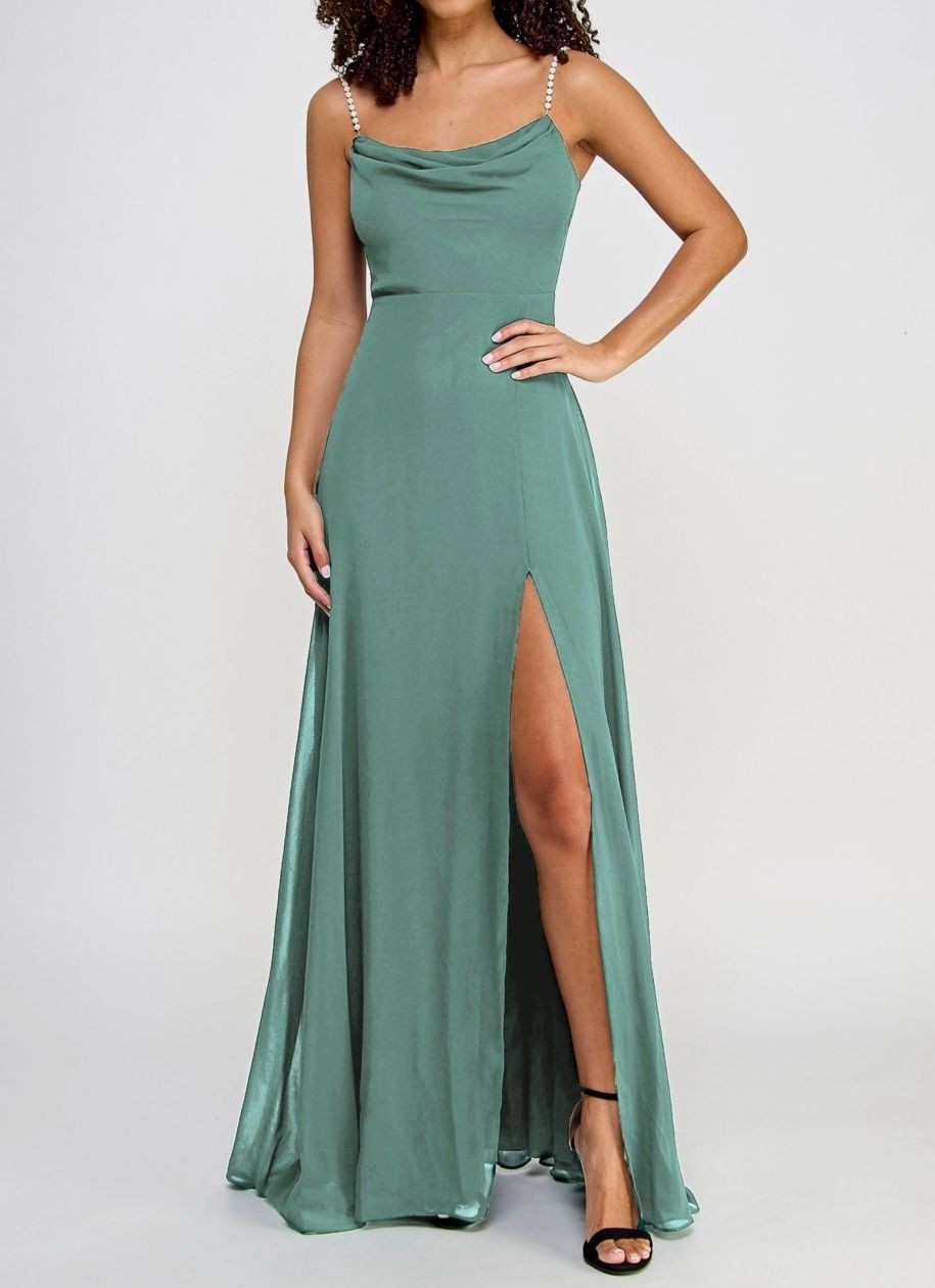 City Studios Women Green Juniors’ Drape-Neck Faux-Peal-Strap Gown Dress Size 5/6
