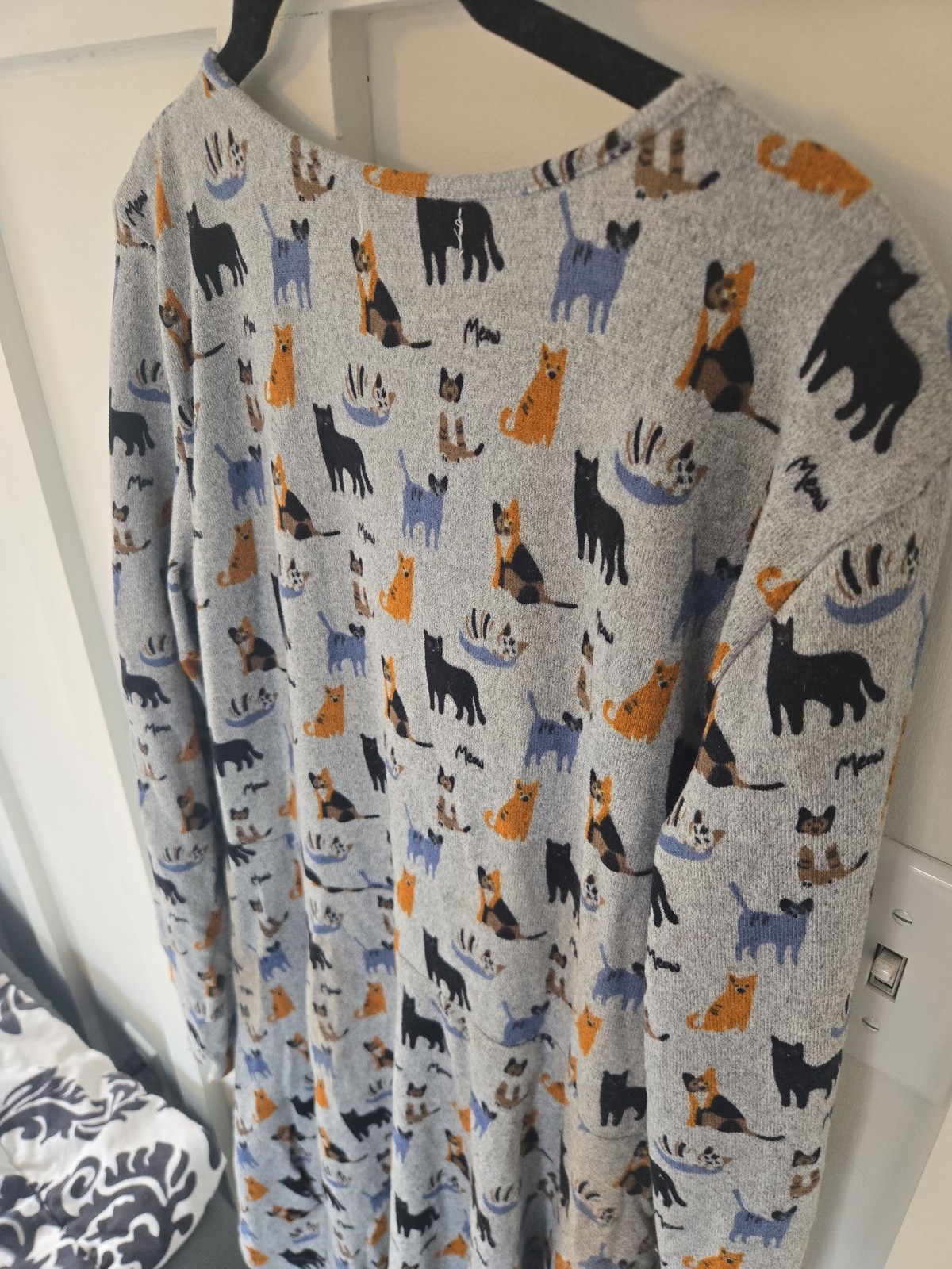 L.A. Soul Gray Cat Print Long Sleeve Fit and Flare Dress XL