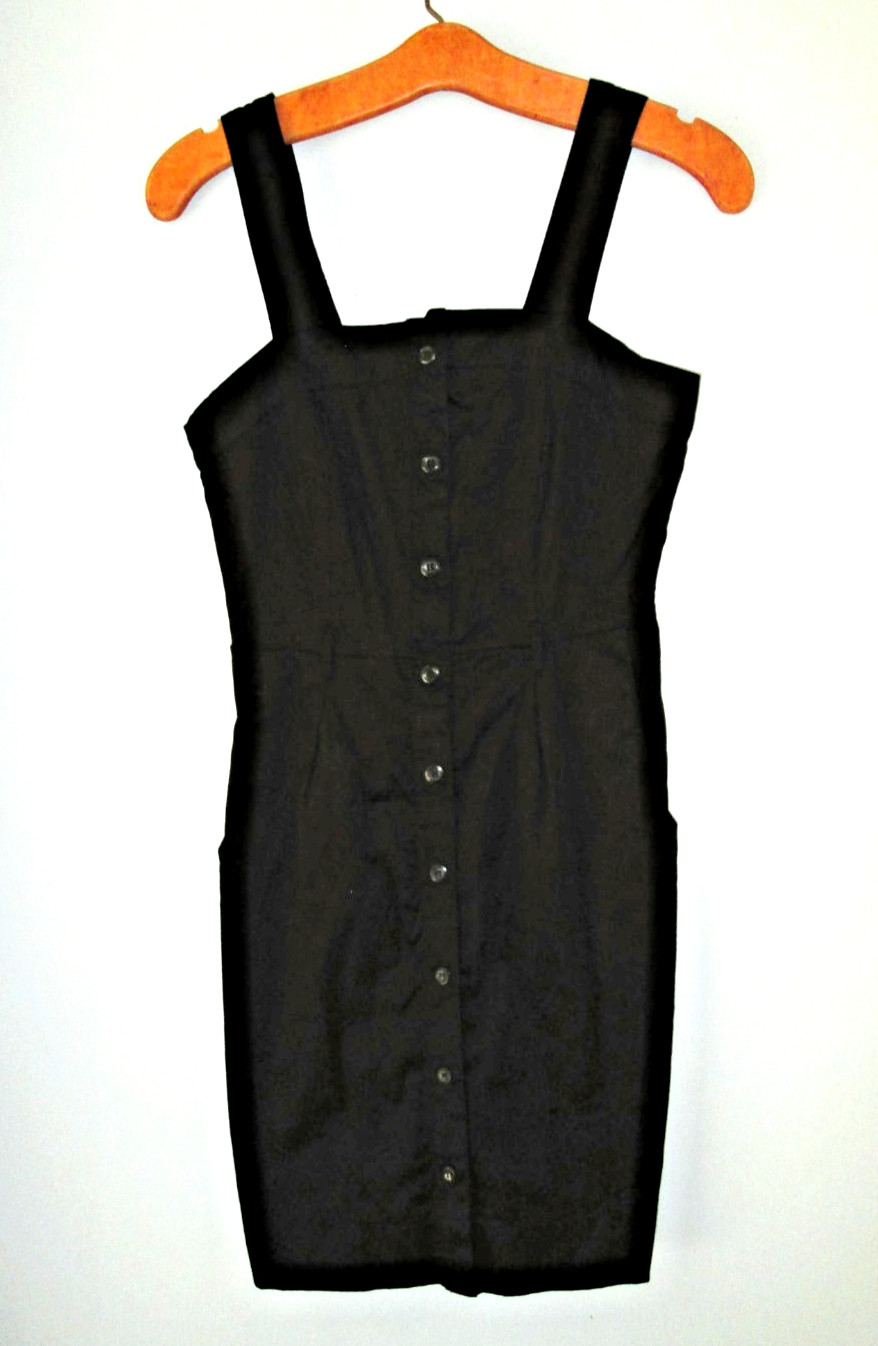 H&M Dress Womens XS Black Cotton Sundress Strappy Button Down Pockets