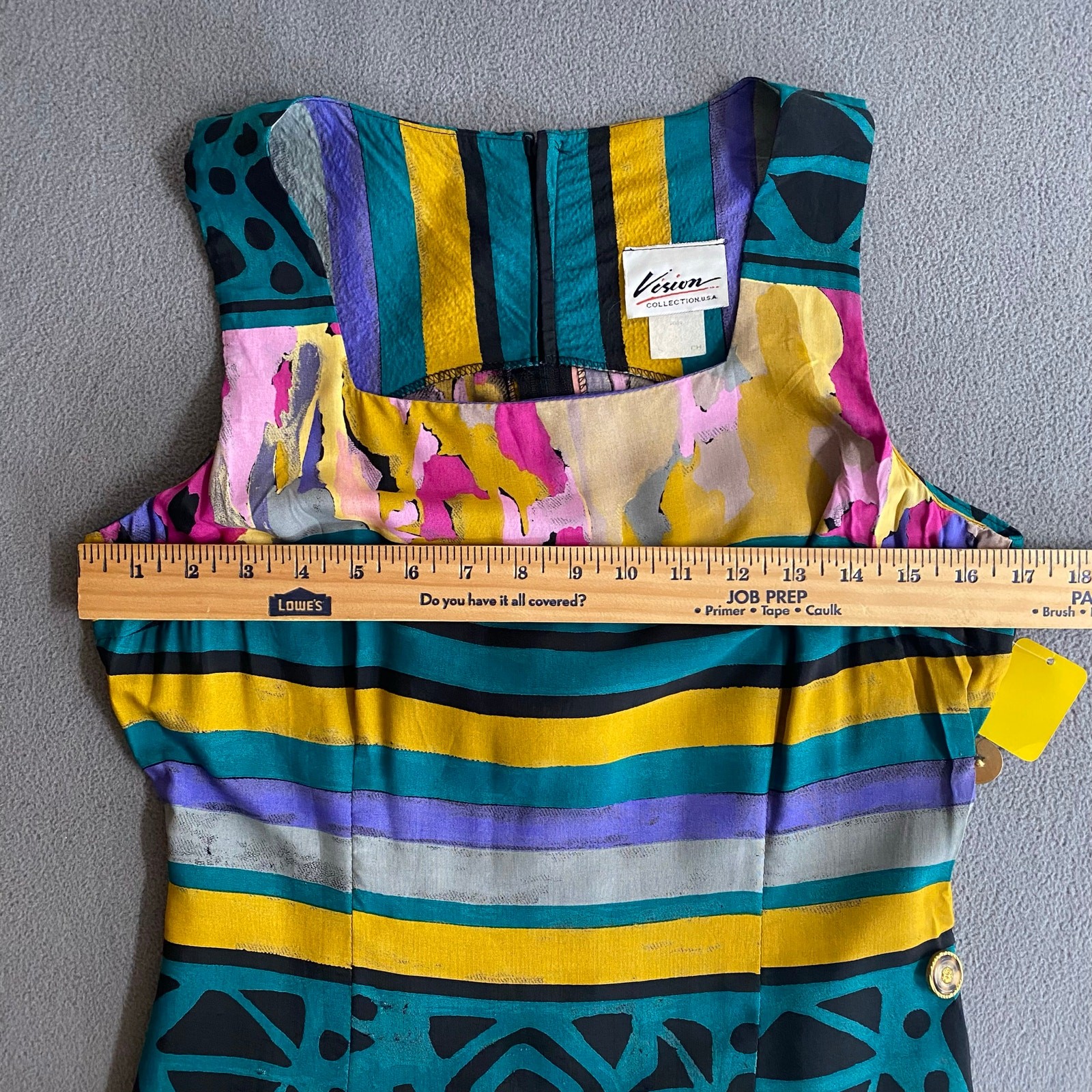 Vtg 80s 90s NOS Artsy Square Neck Sleeveless Pencil Dress S Retro Resort Wear