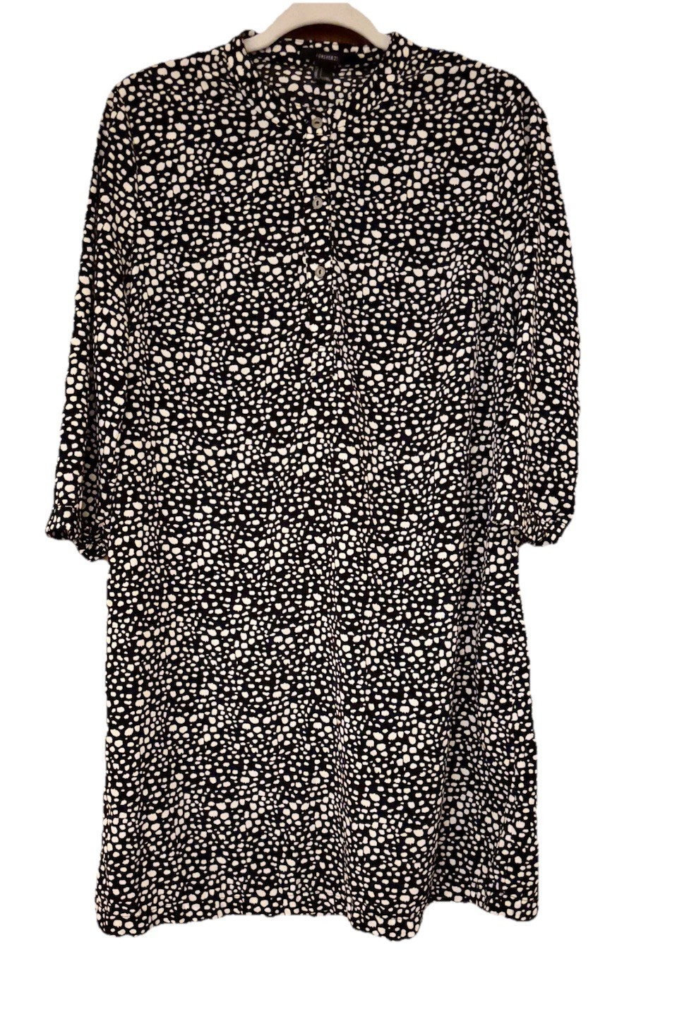 Forever 21 Women’s Black/White Animal Print Collared 3/4 Sleeve Shirt Dress L