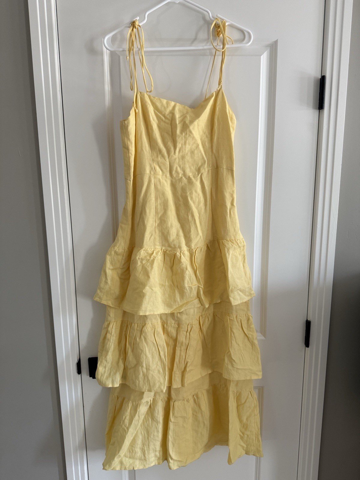 Capulet Yellow Cotton Tiered Ruffle Midi Dress S Square Neck Adjustable Straps