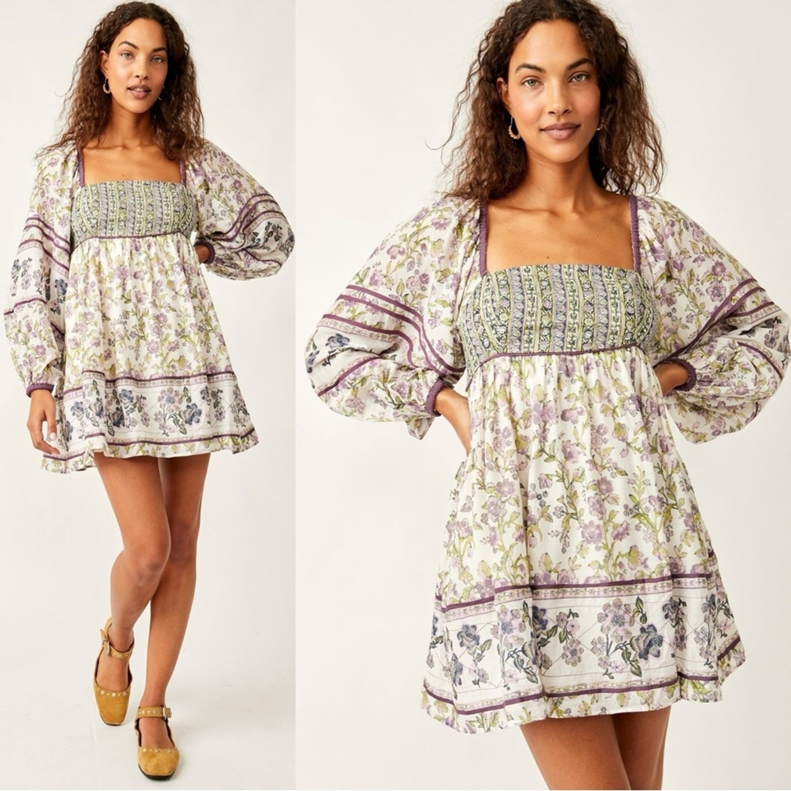 Free People Bohemian Retro 70s Endless Afternoon Floral Mini Dress Medium