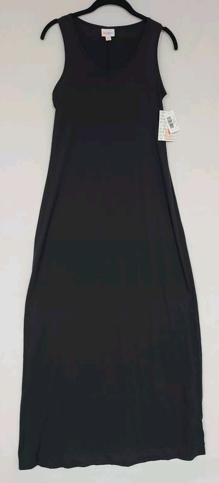 LuLaRoe Dani Sleeveless Tank Floor Length Column Dress Solid Black Sz XS (A5)