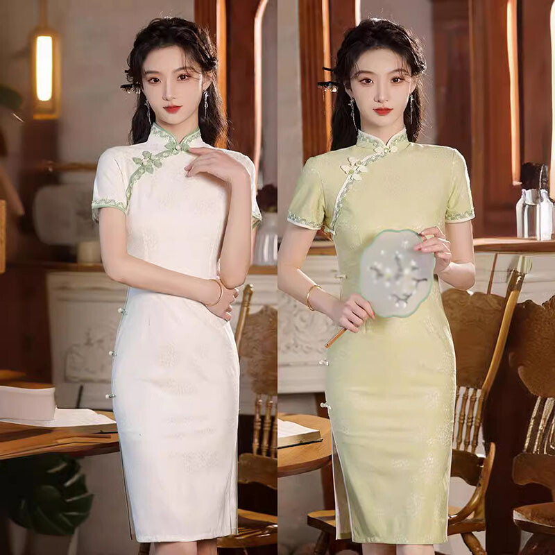 Womens Girls Lace Short Sleeve Qipao Dress Party School Summer Formal Ball Gowns