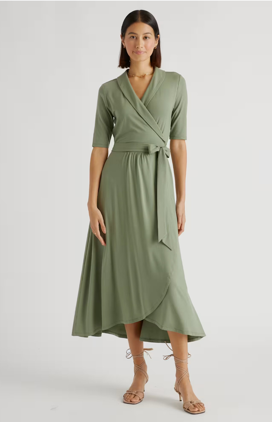 Quince Womens Tencel Jersey Midi Wrap Dress Sage Green Large