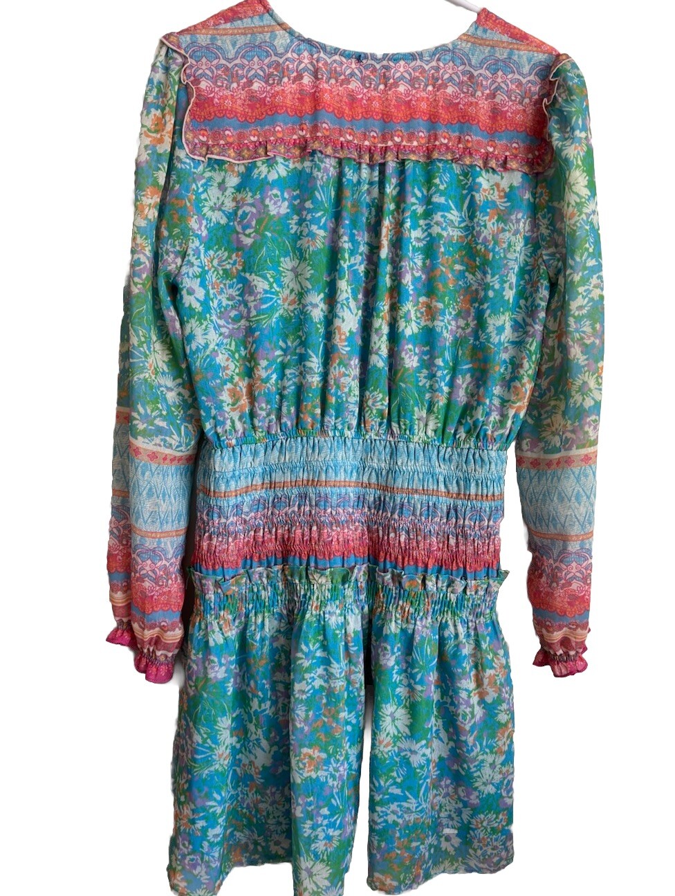 Current Air Anthropologie Boho Floral Mini Dress V Neck Tiered Hem Festival