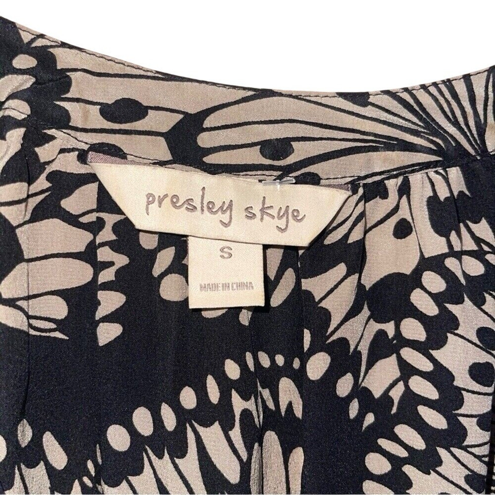 Presley Skye Midi Butterfly Print Silk Dress Black Sz S Classic Sheer Whimsigoth