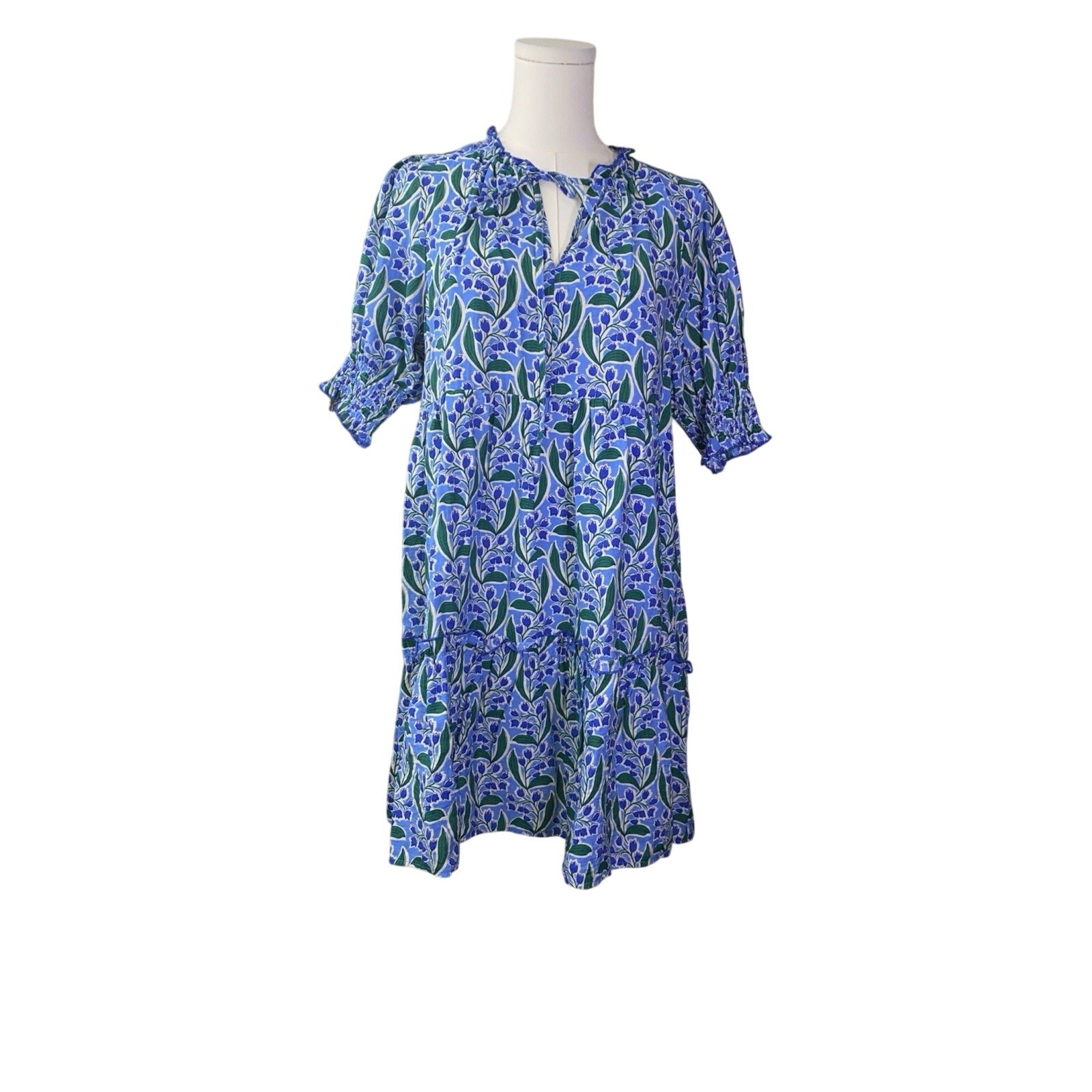 Umgee dress women’s L blue floral Puff Sleeve Lily Of The Valley