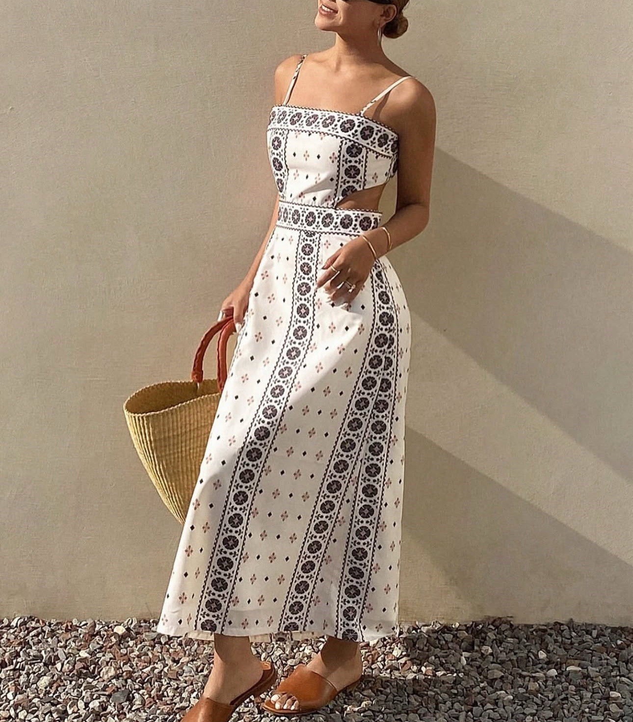 Zara Linen Blend Midi Dress with Cut Out Detail Size M Bloggers Fave 8464/482