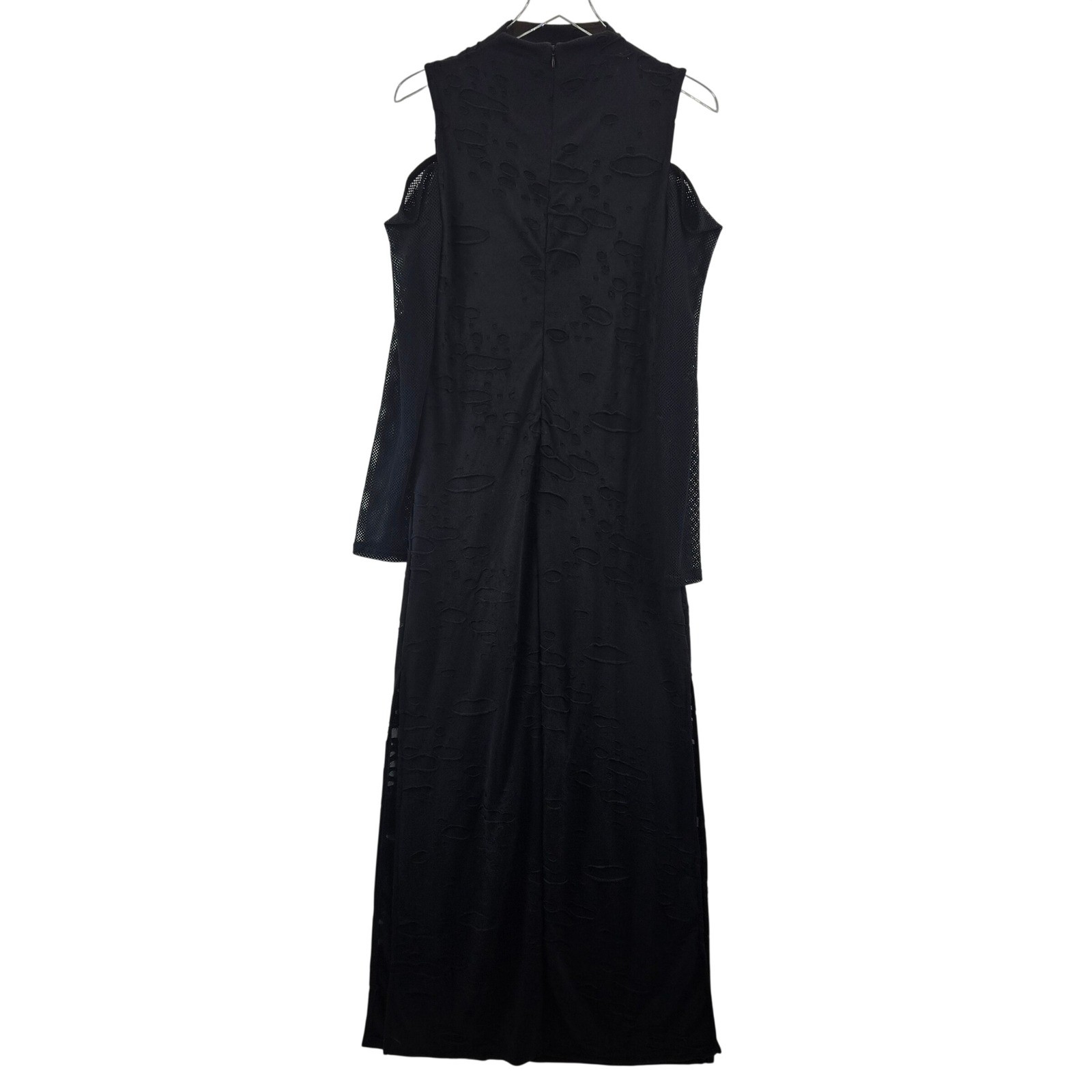 Killstar Black Distressed Burnout Cold Shoulder Mesh Maxi Dress Large Gothic