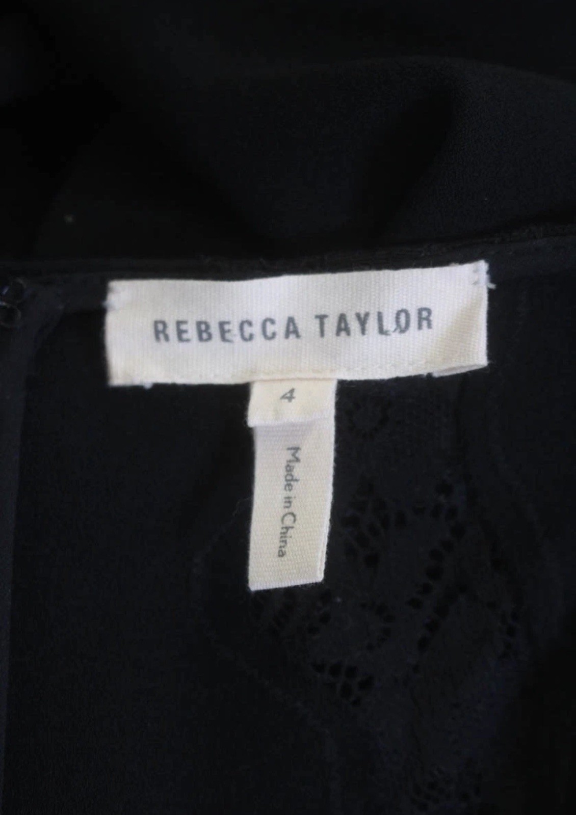 Rebecca Taylor Black Ruffle Sleeve Lace Trim Shift Dress Size 4 Elegant Modern