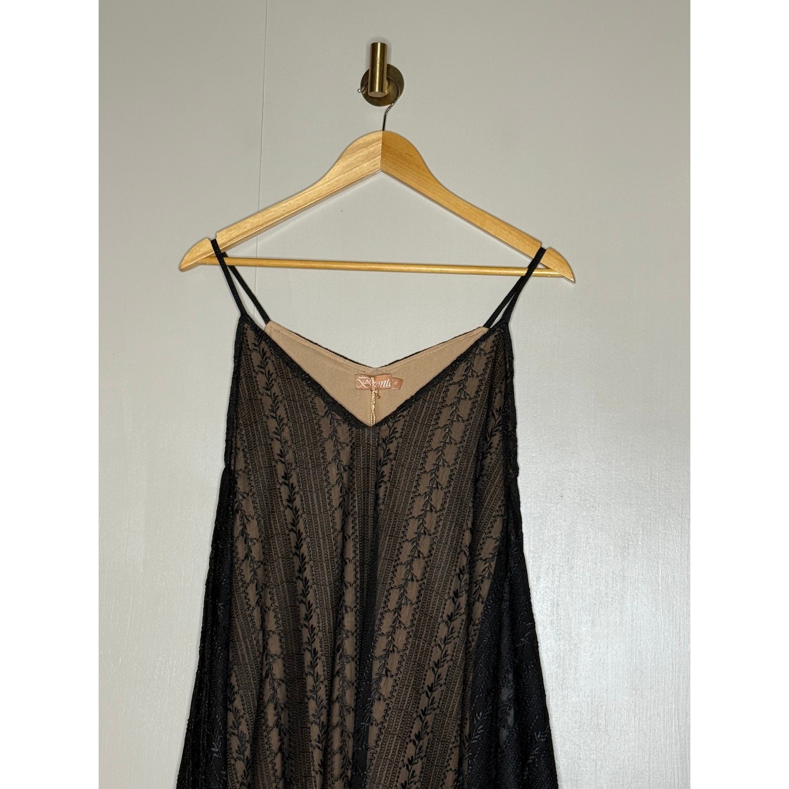 Bronte NWT Black Embroidered Mesh Handkerchief Hem Tunic Dress Boho S