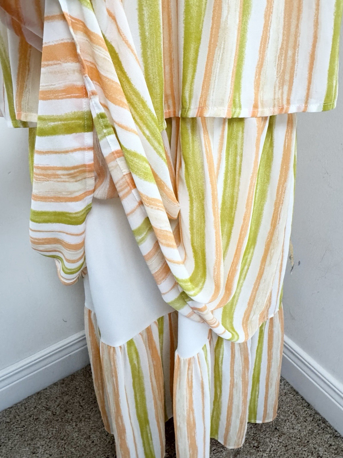 Evolutionary Ruffle Tiered Striped Maxi Dress XL Chiffon Boho Resort Coastal