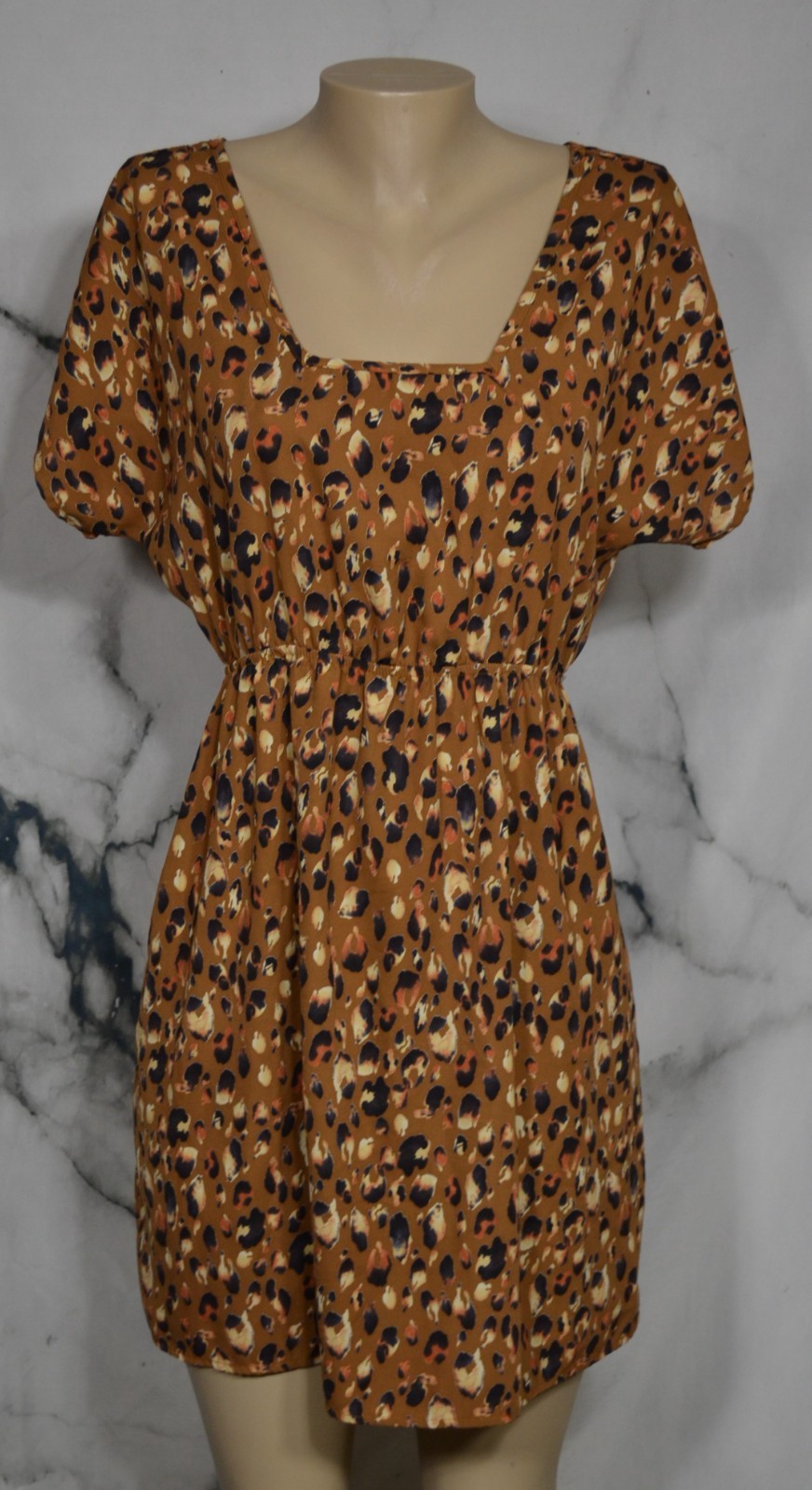 SWEET CLAIRE Brown Black Orange Beige Patterned Mini Dress Long Top Small
