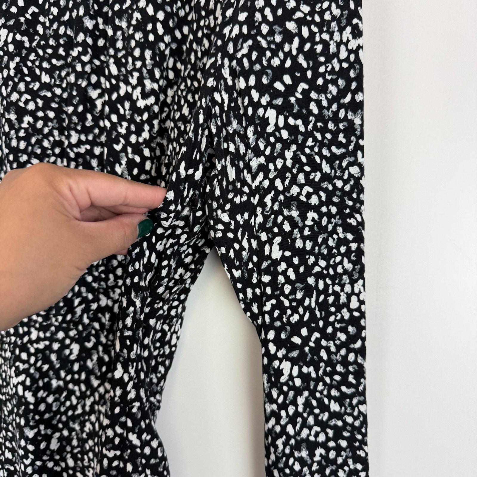Zara Womens Size S Mini Fit & Flare Shoulder Pad Dress Black White Spotty Print