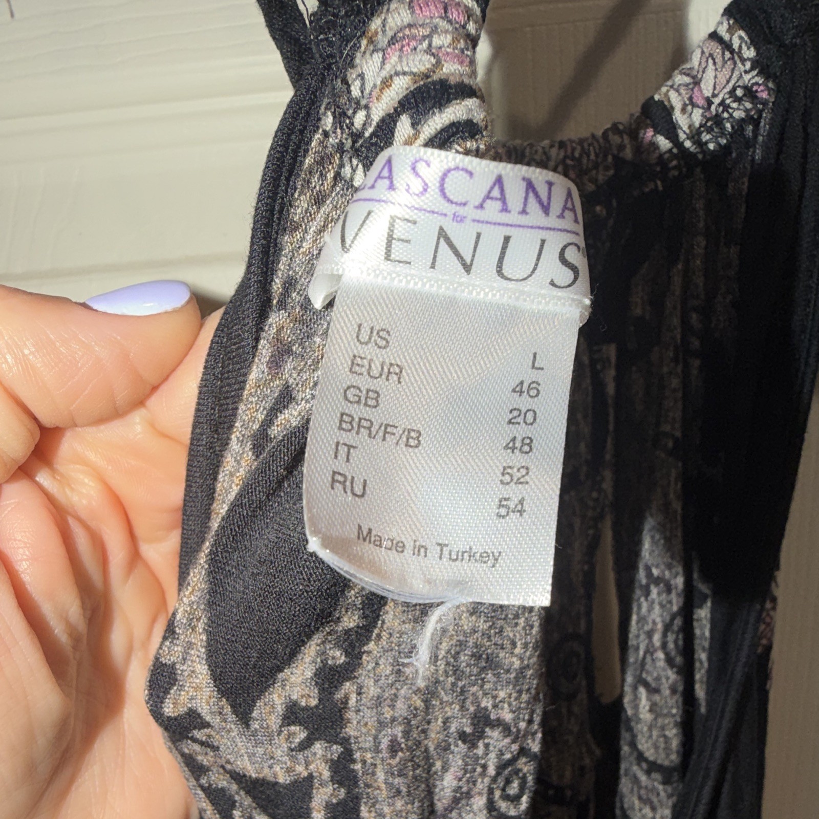 Ascana for VENUS Black Embroidered V-Neck Spaghetti Strap Shift Dress L