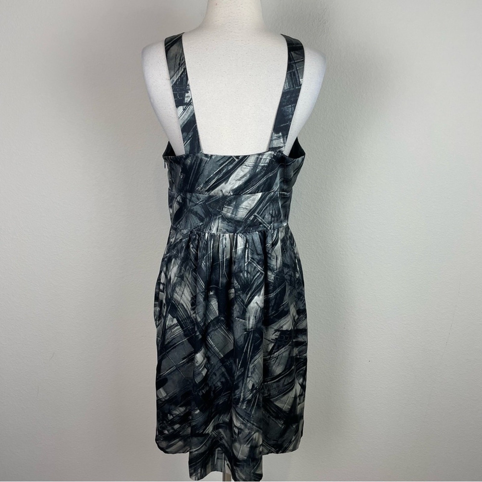 Martin + Osa Gray Abstract Print Silk Sheath Dress 10