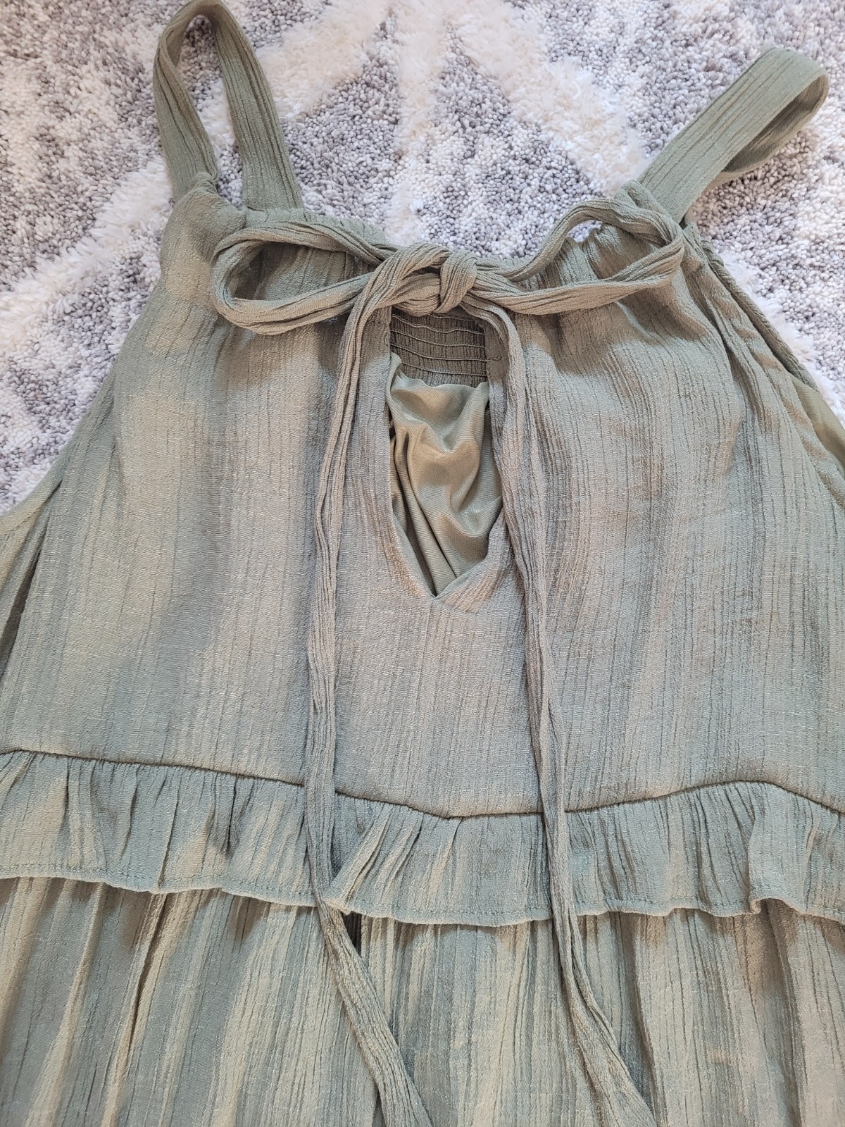 Blu Pepper Size L Mint Green Ruffle Layered Thin Strap Dress with Tie in Back