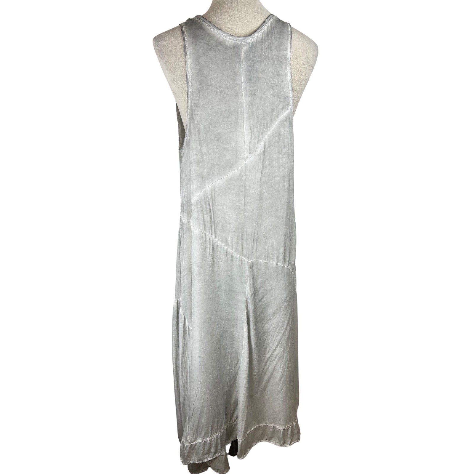 Heather Asymmetrical Ruffle Hem Grey Blue Wash Midi Dress Womens Medium