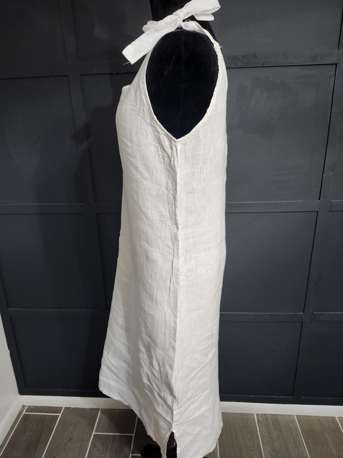 Valentina Naldi Dress 100% Linen Small Made In Italy White Long Tie Shoulders