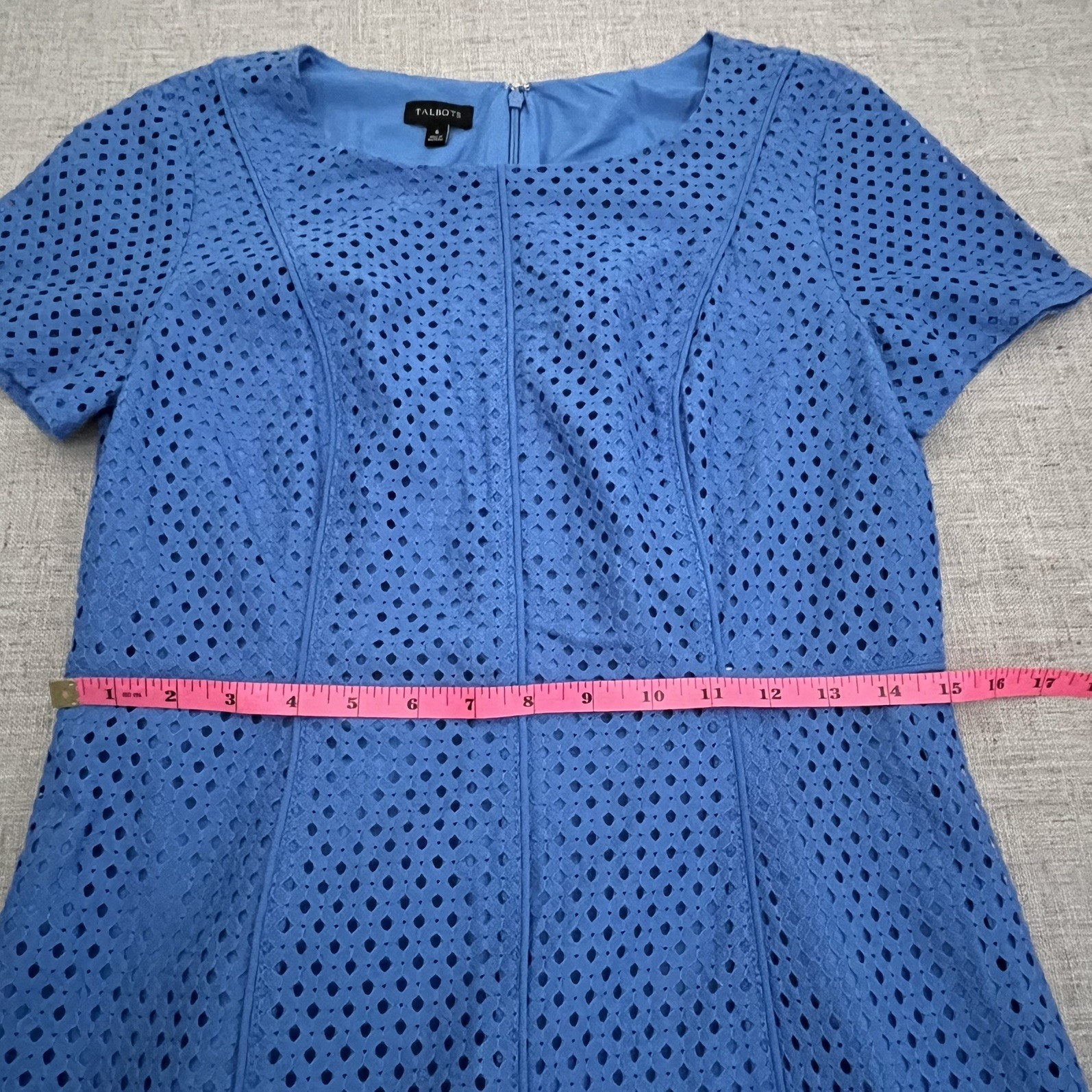 Talbots Shift Sheath Dress Periwinkle Blue 6 Laser Cut Lined Office Garden Guest
