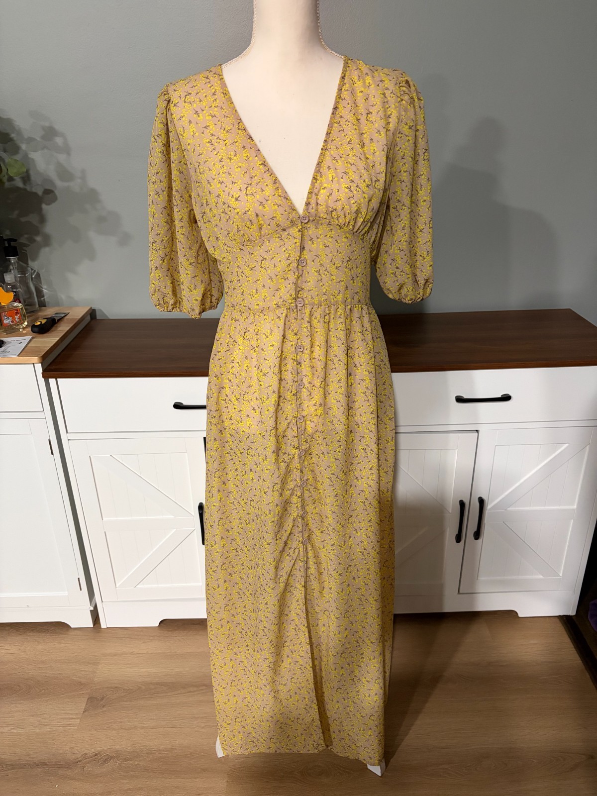 Wild Fable Long Sheer Sundress Yellow Floral Maxi Dress NWT Size Small