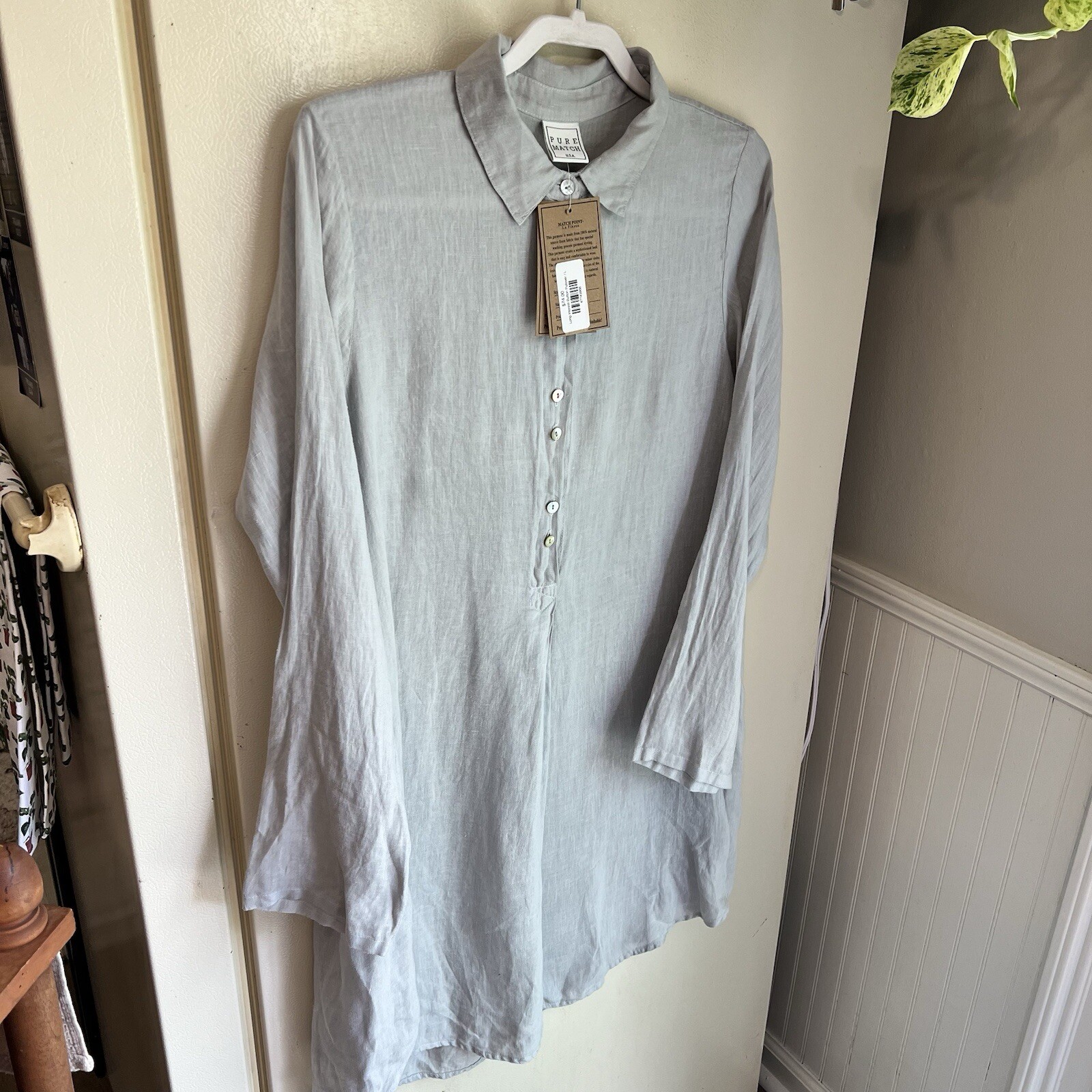 NWT Pure Match Long 1/2 Button Pullover Linen Dress Size Large Lagenlook Gray