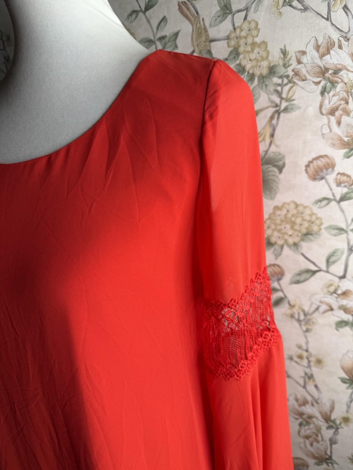 Sequin Hearts Red Dress Size Medium Bell Sleeves Lace