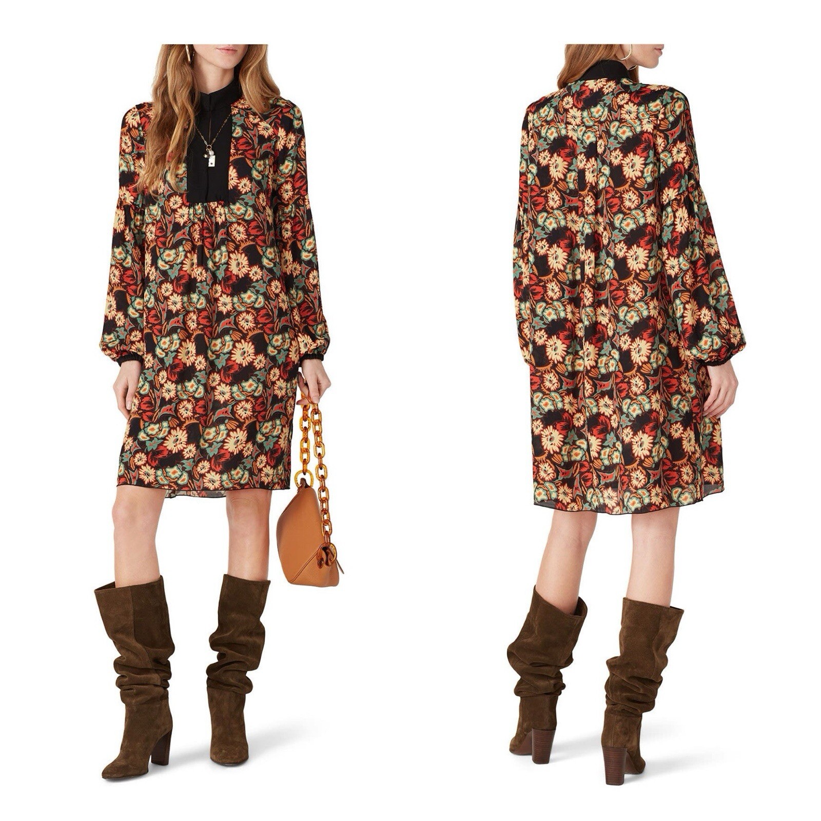 Anna Sui Larkspur Fields Floral Shift Dress Black Size 2 90s Vintage 🟡