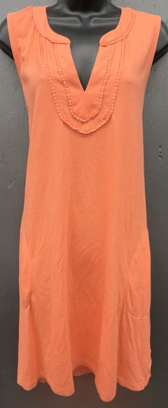 Lands End Dress L Orange Cotton Pockets Casual Summer Comfort Preppy Classic