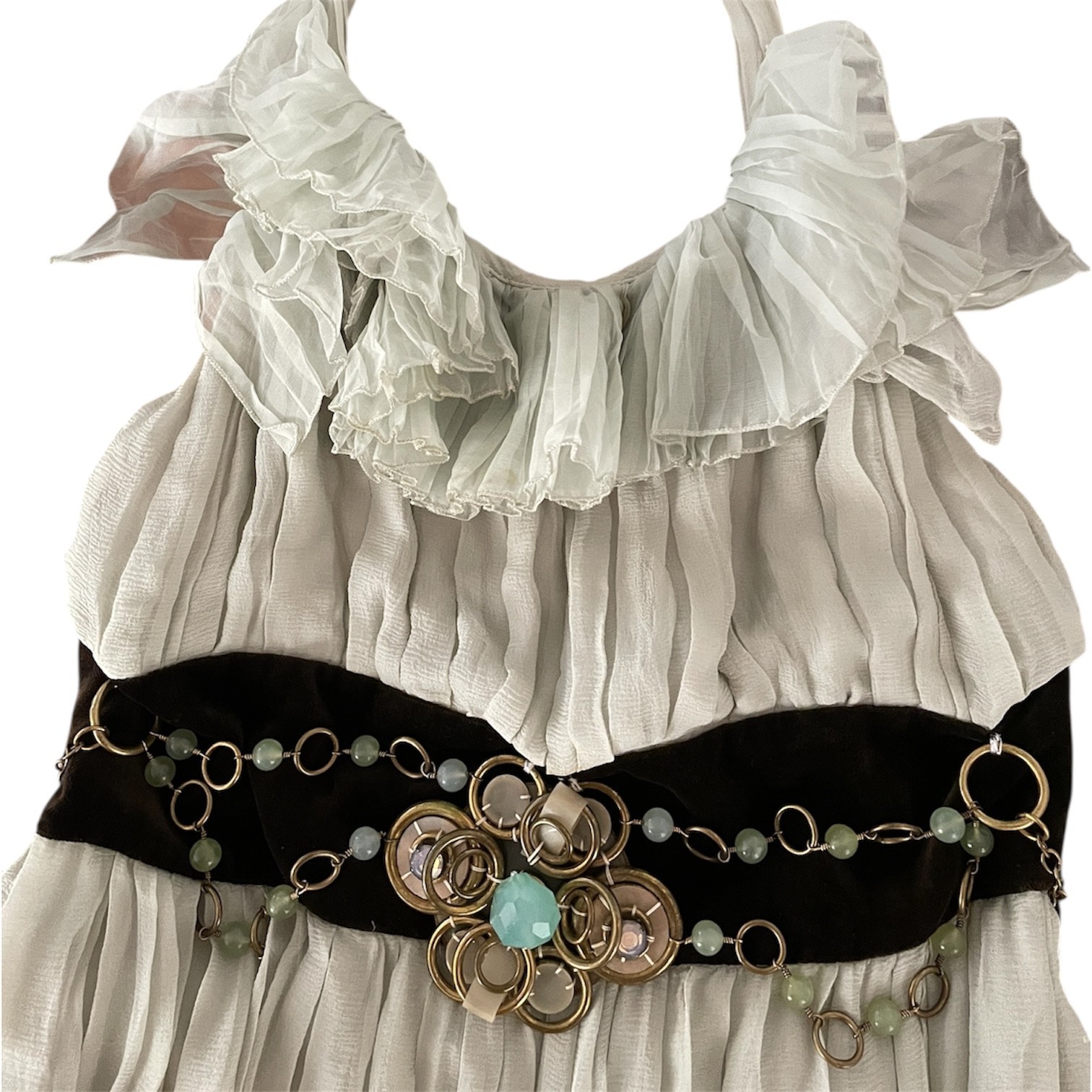 Rare Chloe Fall/Winter 2007 Frothy Pastel Green Embellished Pleated Silk Dress