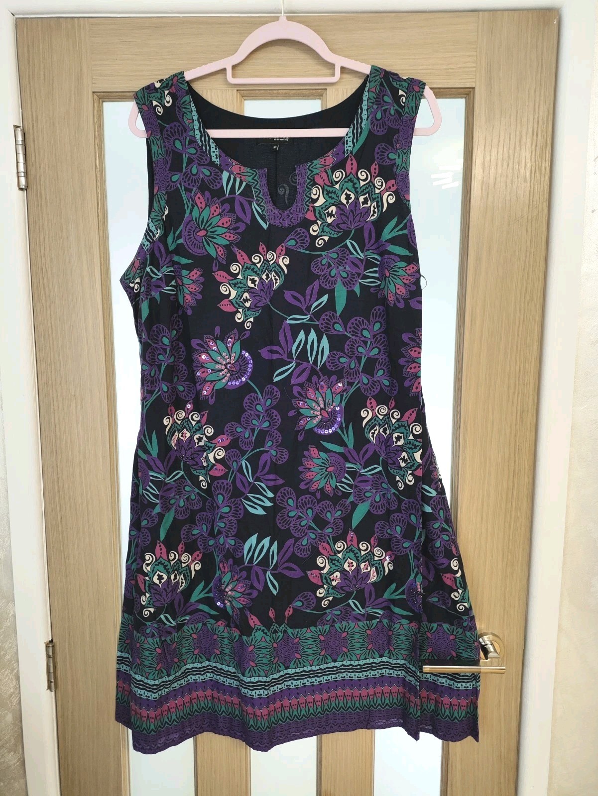 Debenhams Midi Sheath Dress 18 Navy Purple Sequin Floral Summer Casual Sleeveles