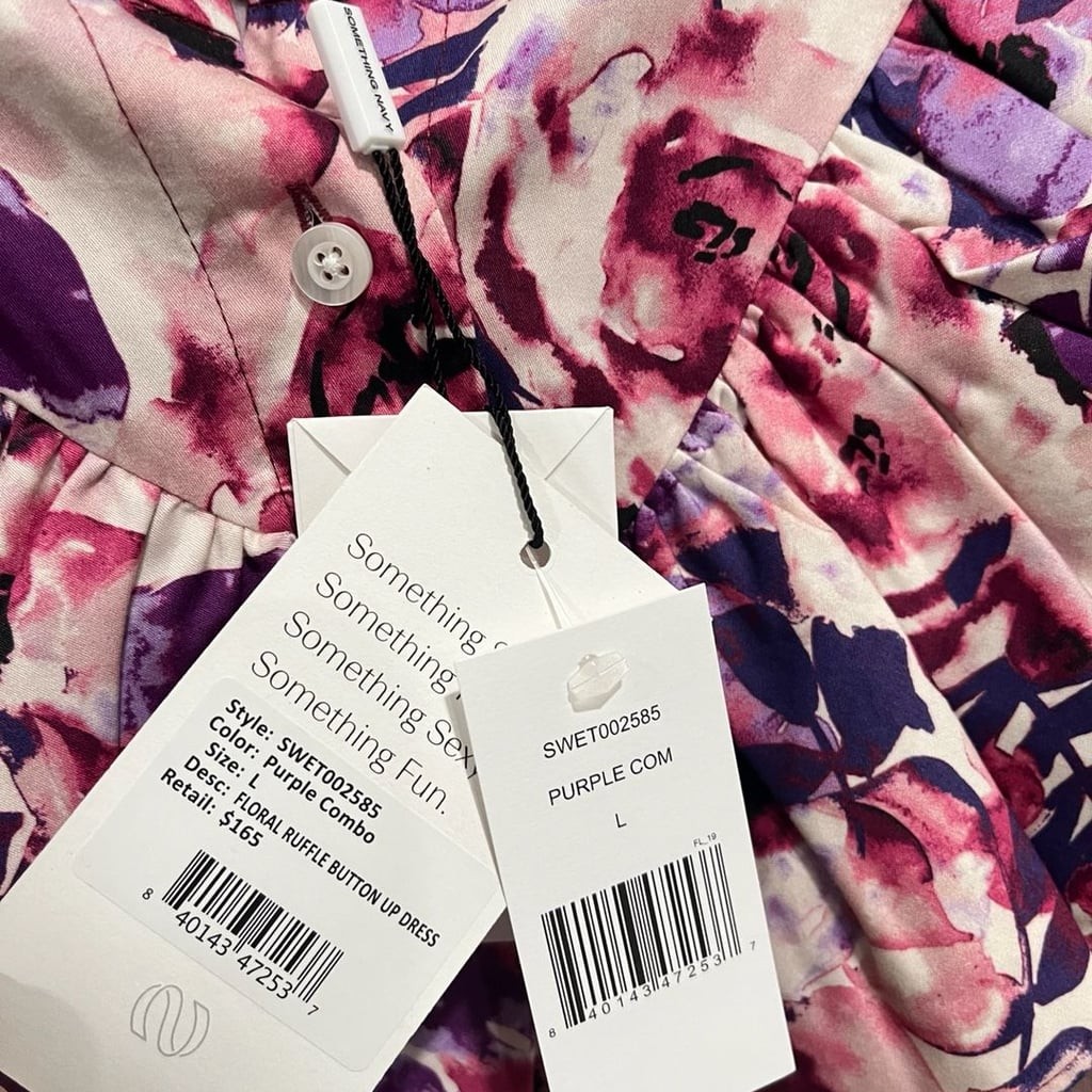Something Navy Floral Ruffle Print Shift Dress Size Large