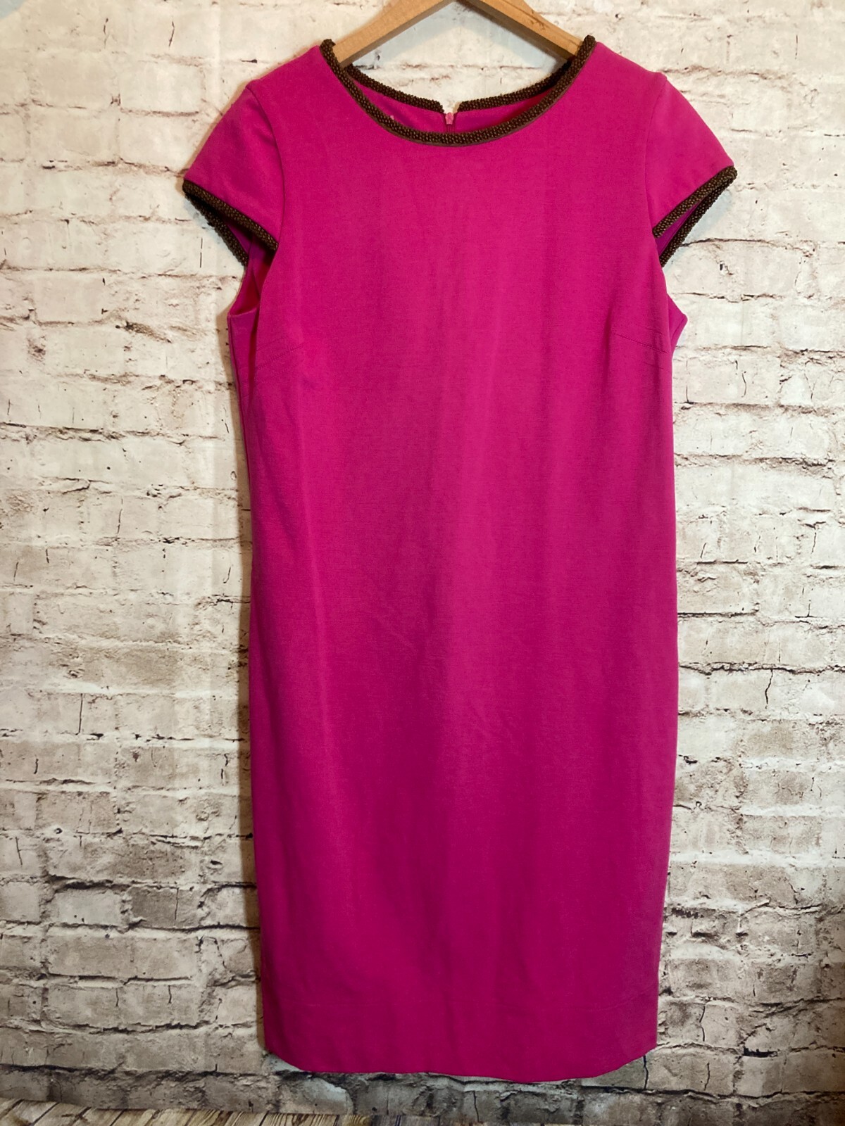 Sara Campbell Midi Dress Womens Medium Hot Pink Wooden Beads Sheath Stretch