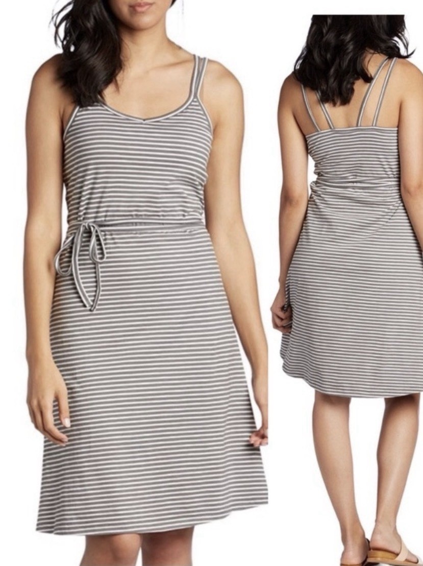 Toad & Co Daisy Sleeveless S Strappy Striped White Gray Dress Organic Athletic