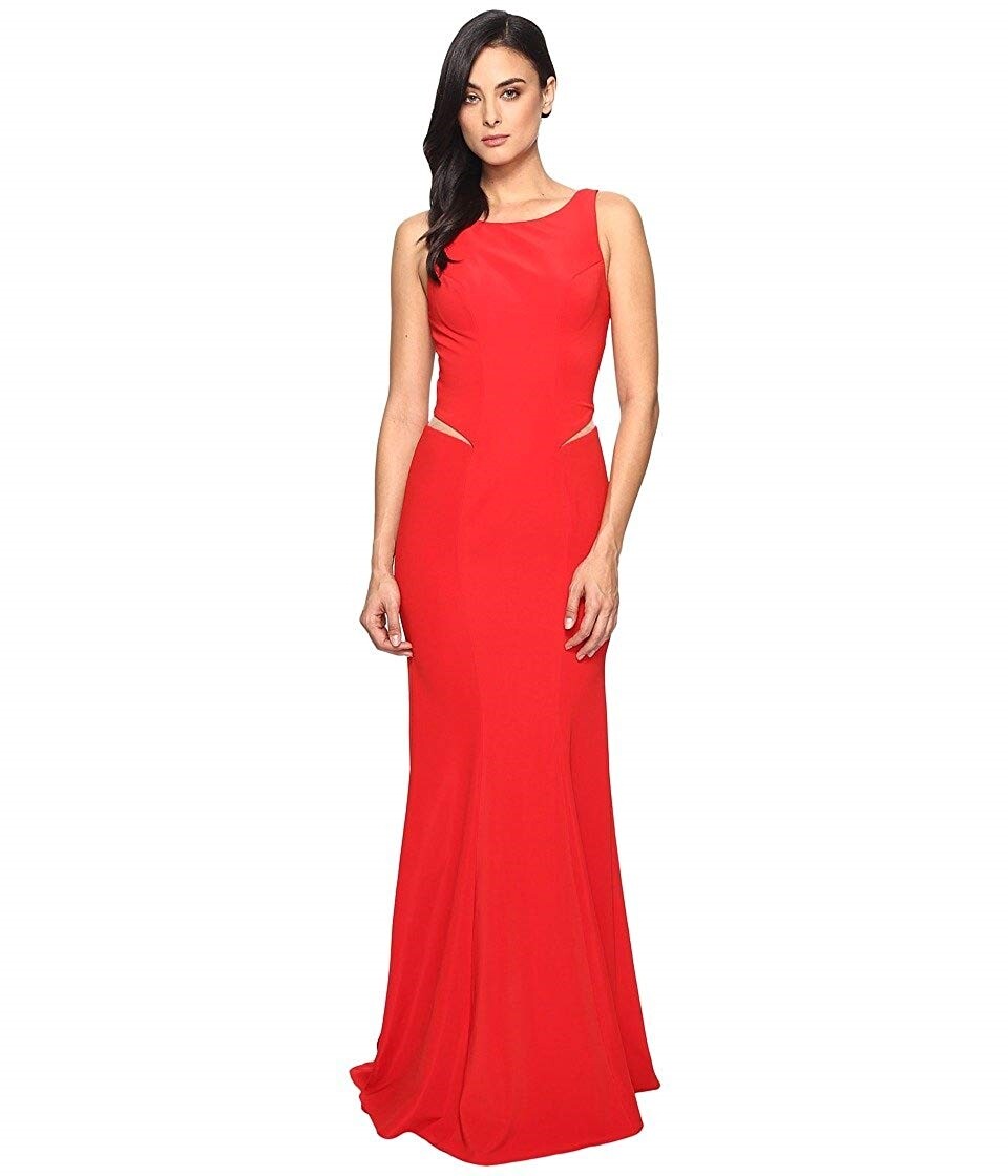 Faviana Women’s Scoop Neck with Illusion Cut Out Dress Color Scarlet Sz 14