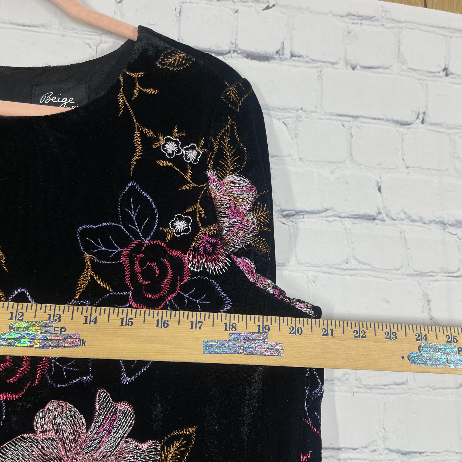 Beige Eci Dress Women Size 8 Pullover Velvet Floral Whimsygoth Embroidered