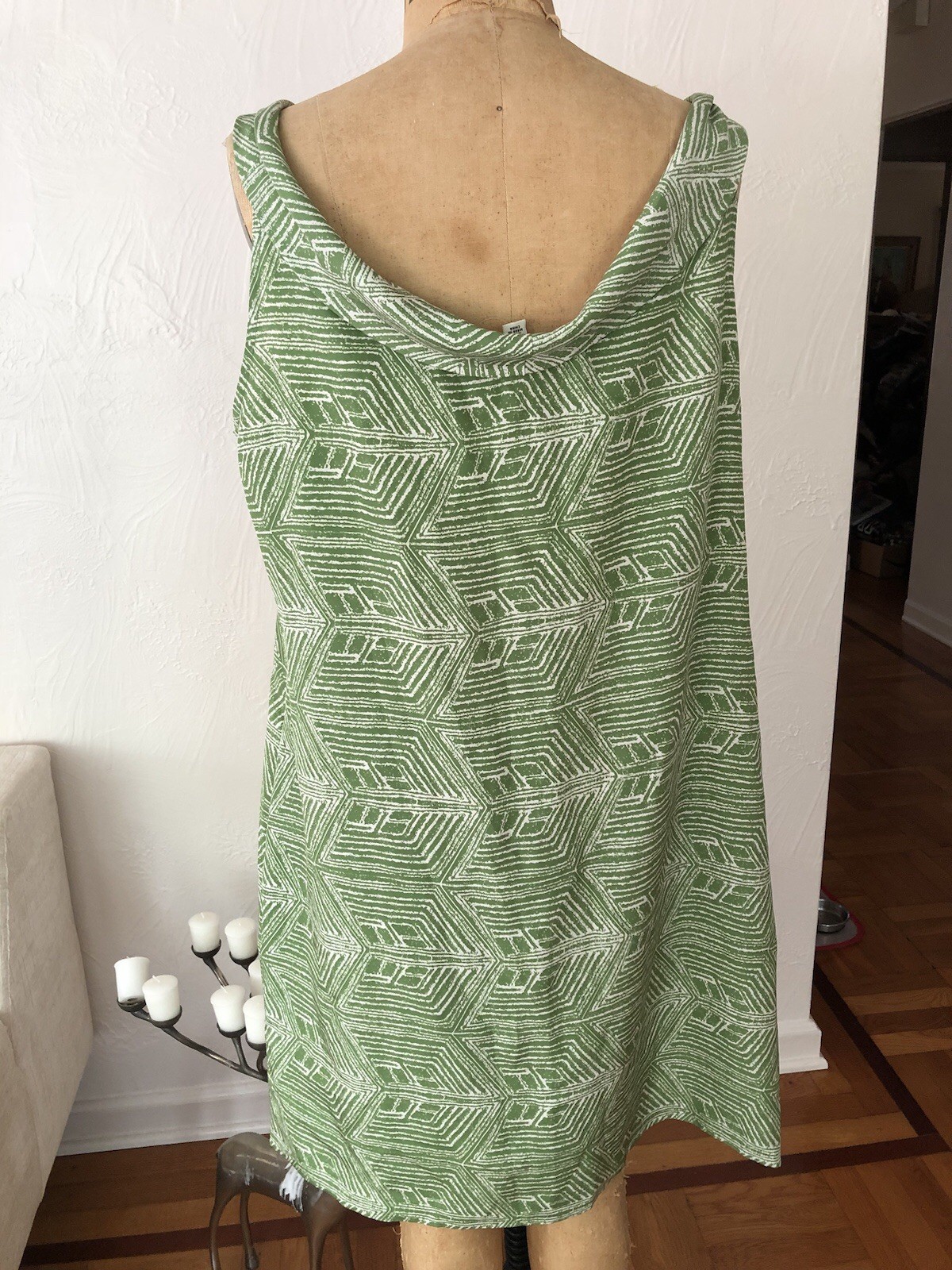 Green Black Tiki Chevron on White Silk BANANA REPUBLIC Shift Tank Dress XL NWT