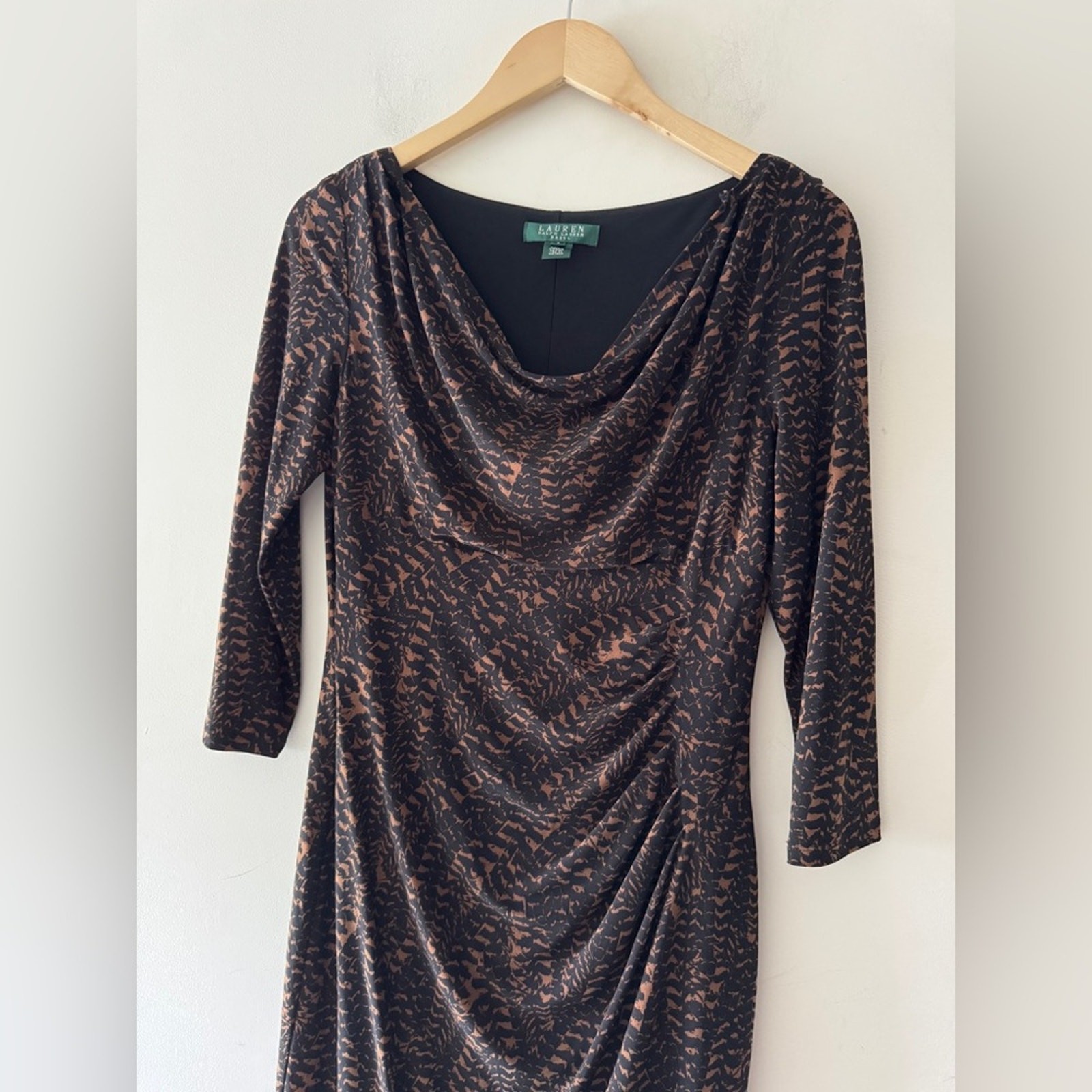 Lauren Ralph Lauren Dress Cowl Neck Sheath Jersey Dress 3/4 Sleeve Size 8