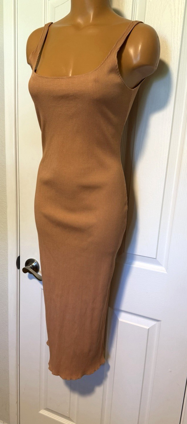 ROLLA COSTER CAMEL TAN RIBBED RAYON BODYCON WIGGLE DRESS SZ L