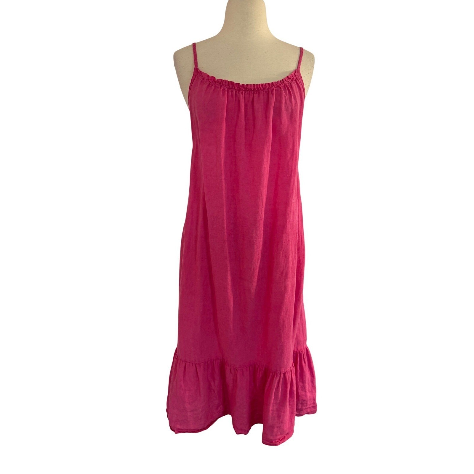 Stella Martini Hot Pink Linen Ruffle Hem Sundress Sleeveless Spaghetti Strap M